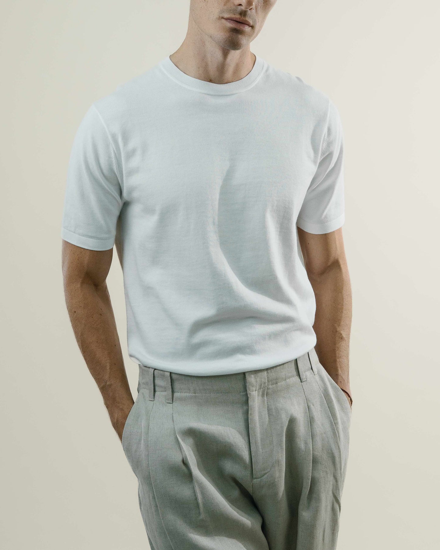 Knit Crew Tee - Sea Island - White