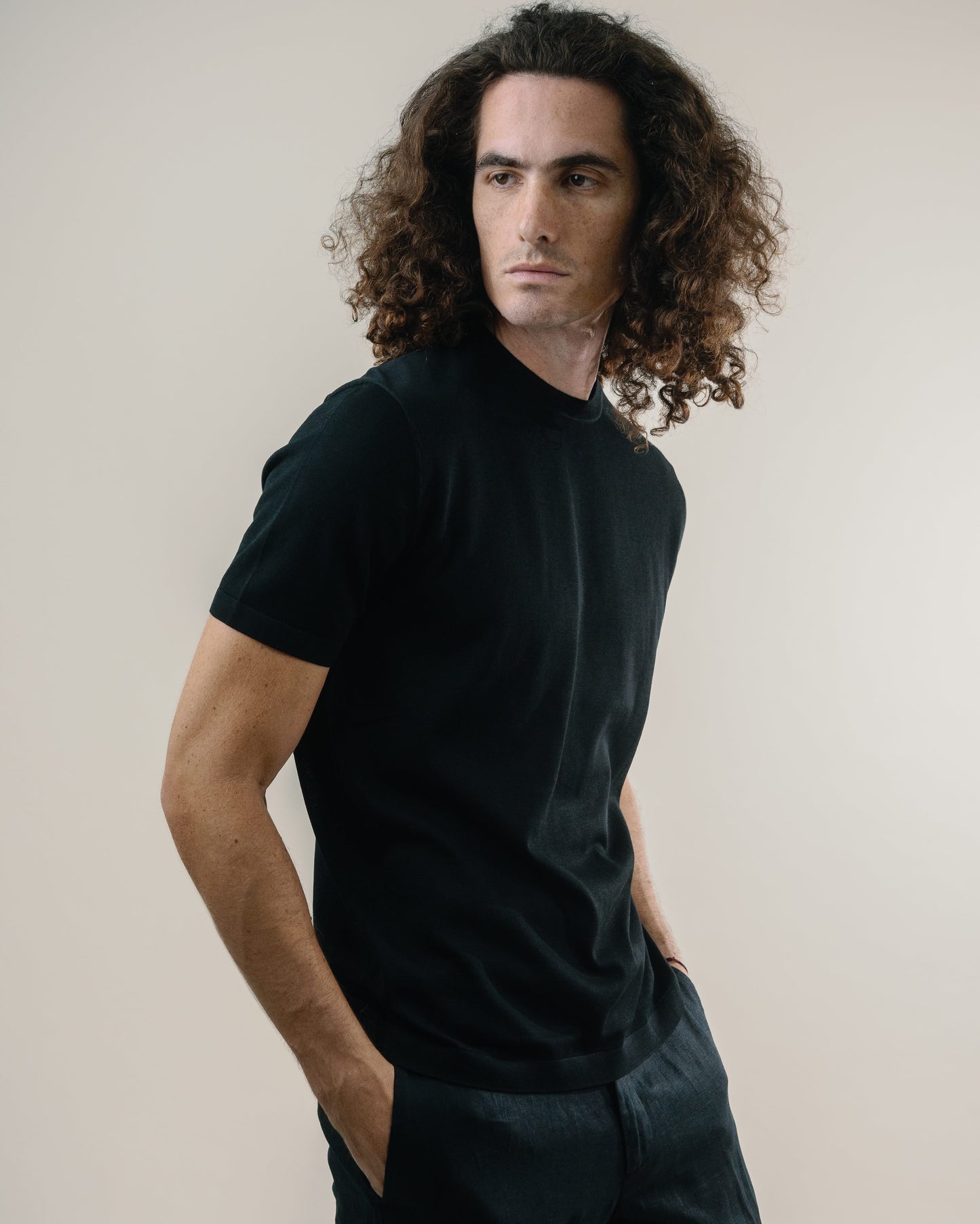 Knit Crew Tee - Silk/Cotton - Black