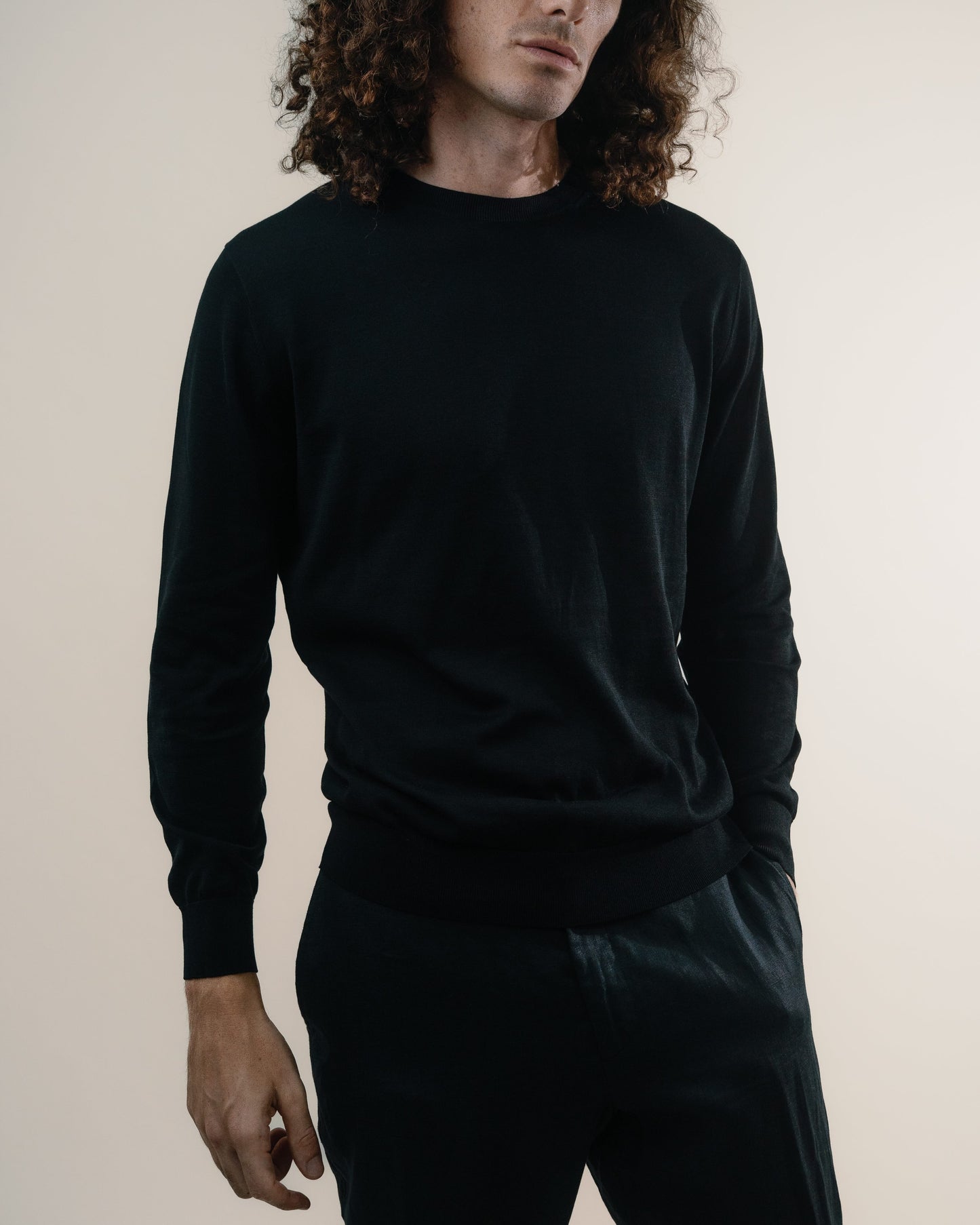 Knit Crew Sweater - Silk/Cotton - Black