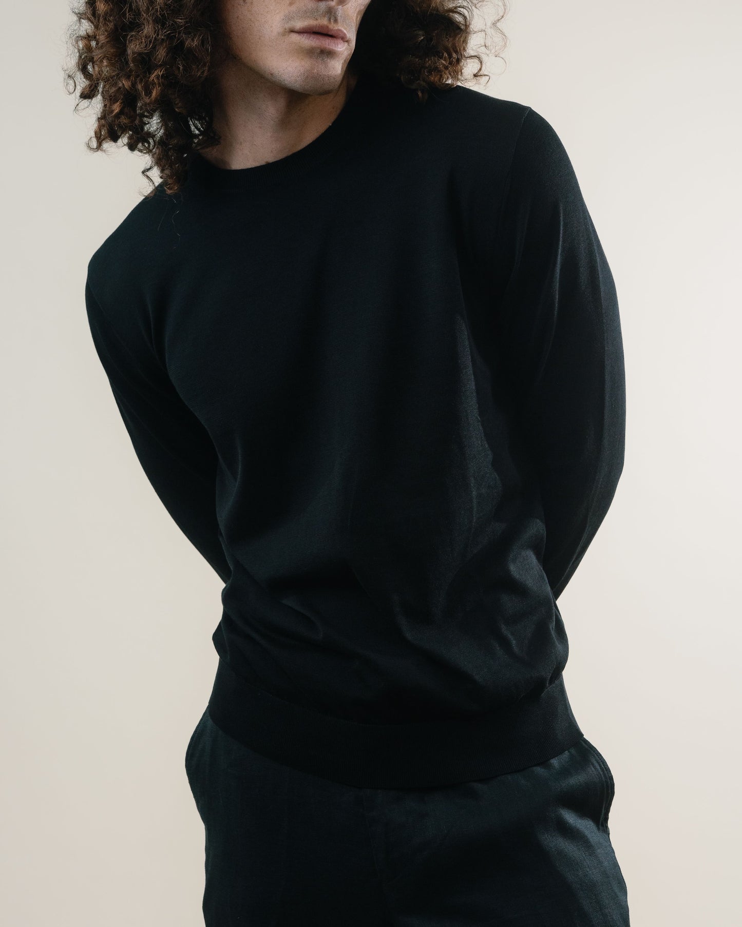 Knit Crew Sweater - Silk/Cotton - Black