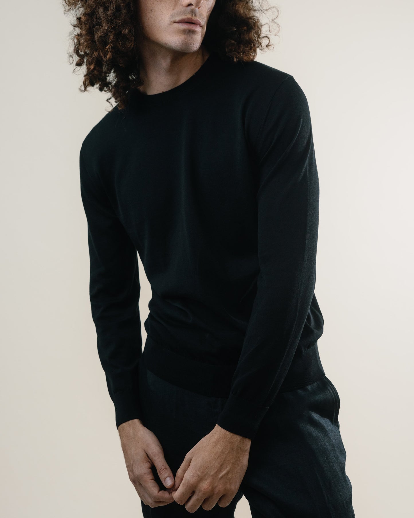 Knit Crew Sweater - Silk/Cotton - Black