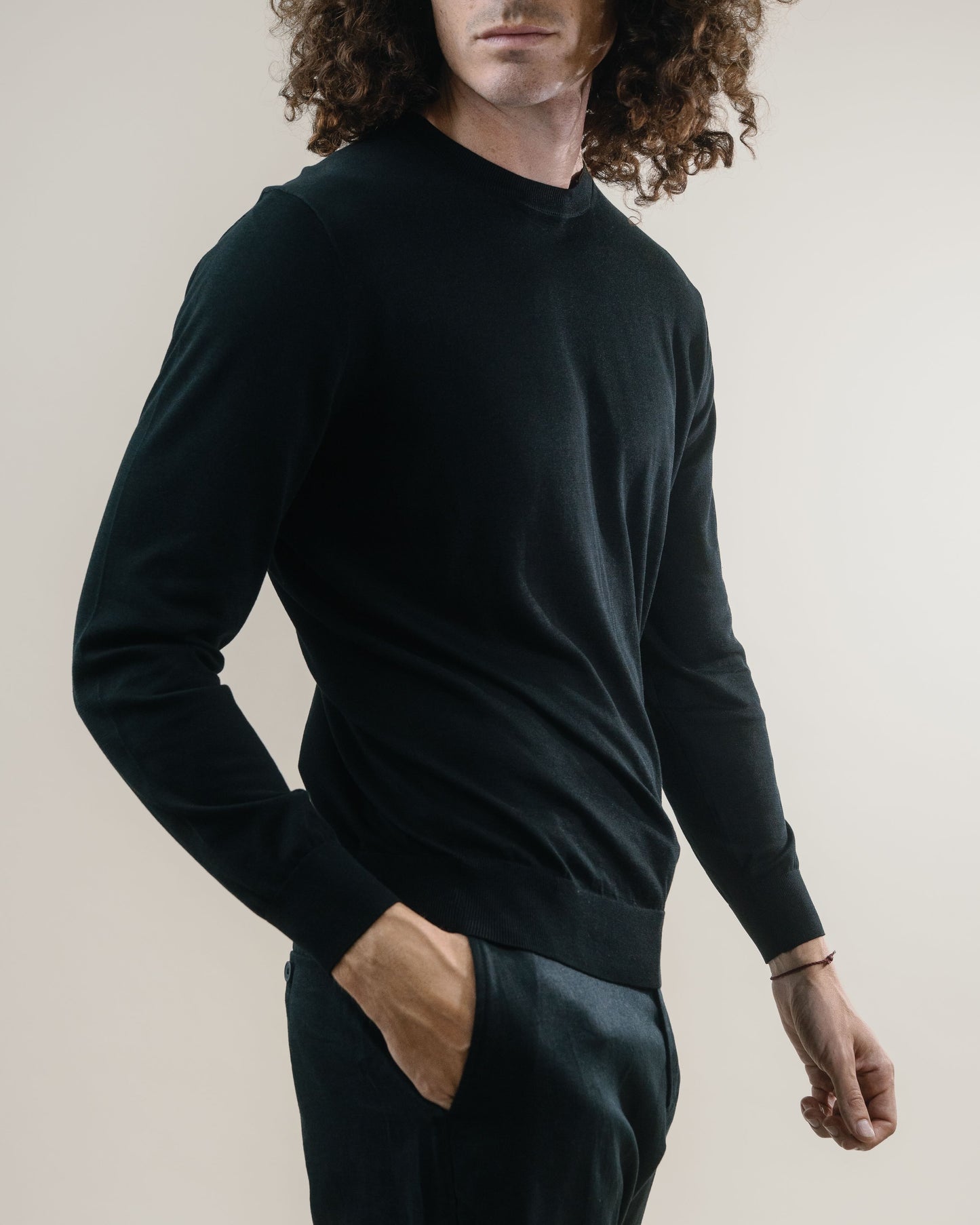 Knit Crew Sweater - Silk/Cotton - Black