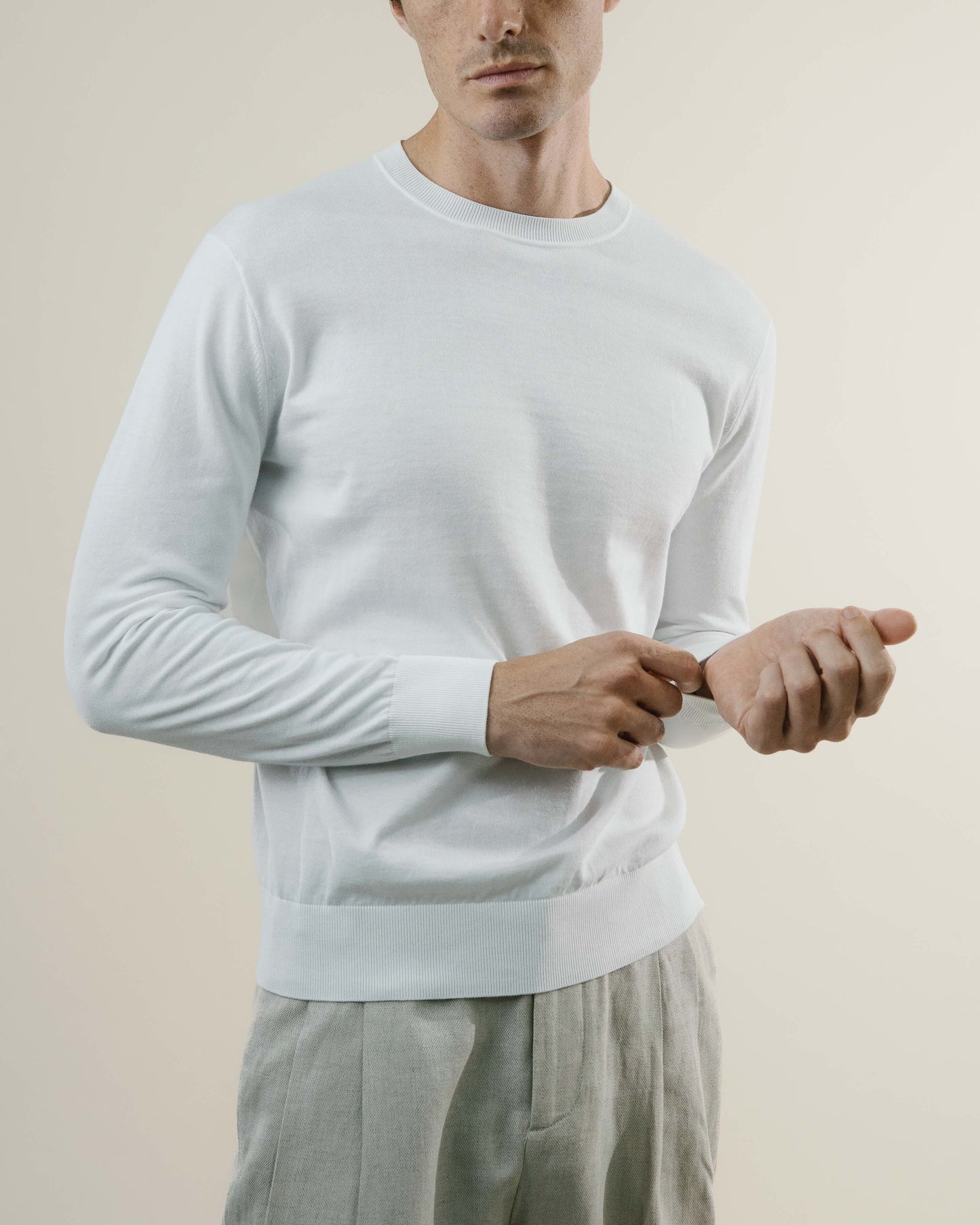 Knit Crew Sweater - Sea Island - White