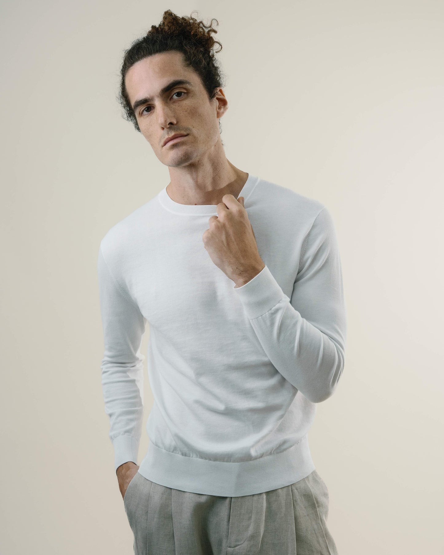 Knit Crew Sweater - Sea Island - White