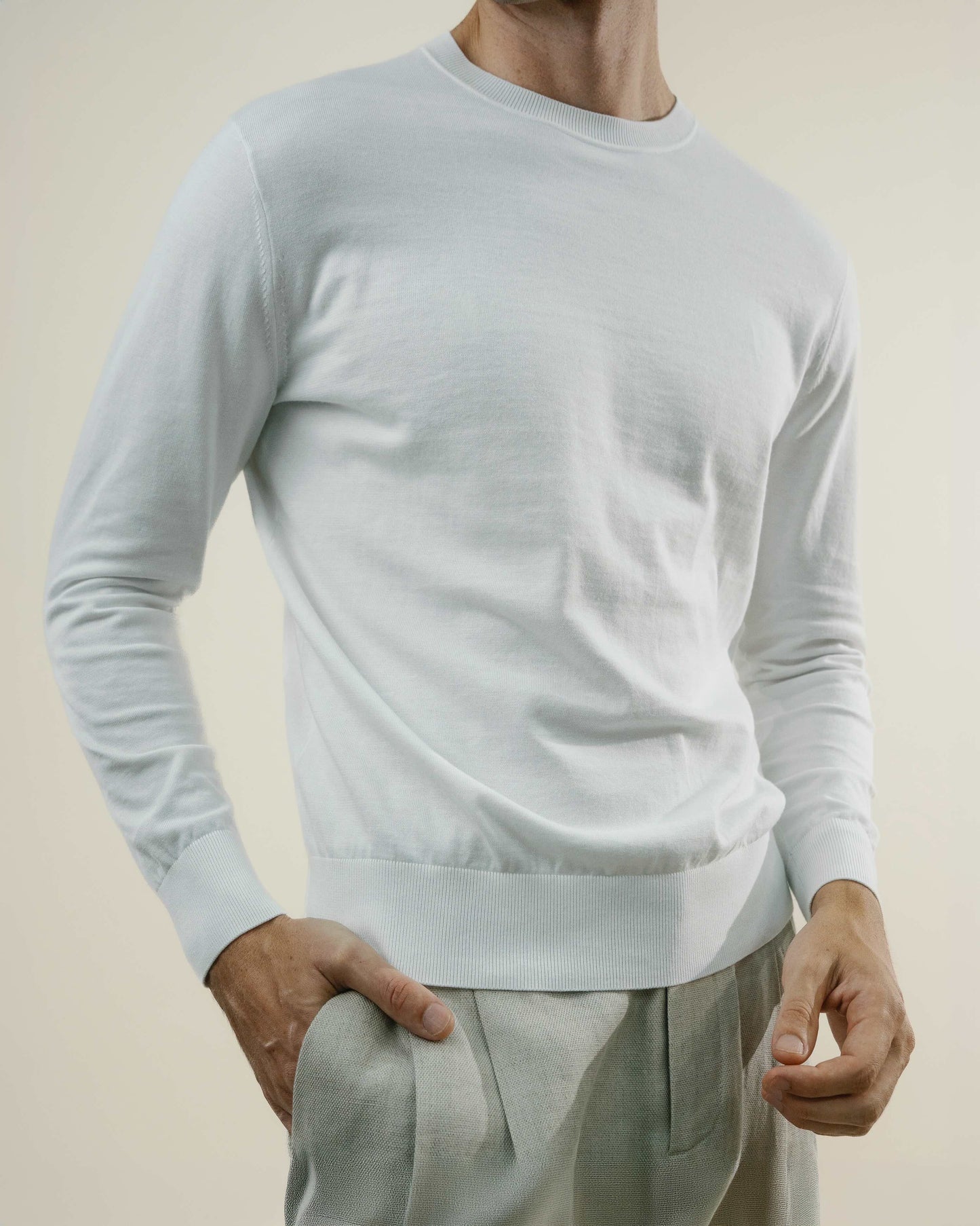 Knit Crew Sweater - Sea Island - White