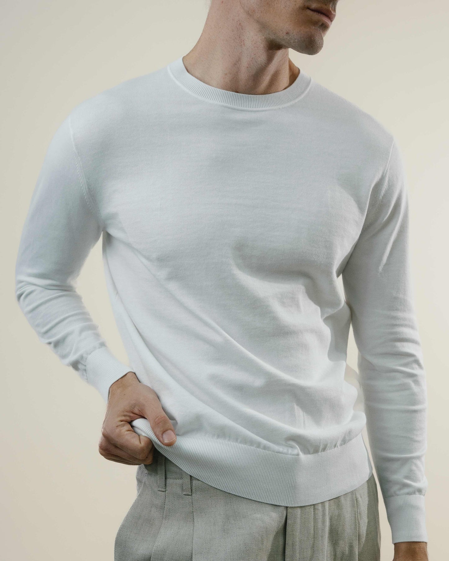 Knit Crew Sweater - Sea Island - White